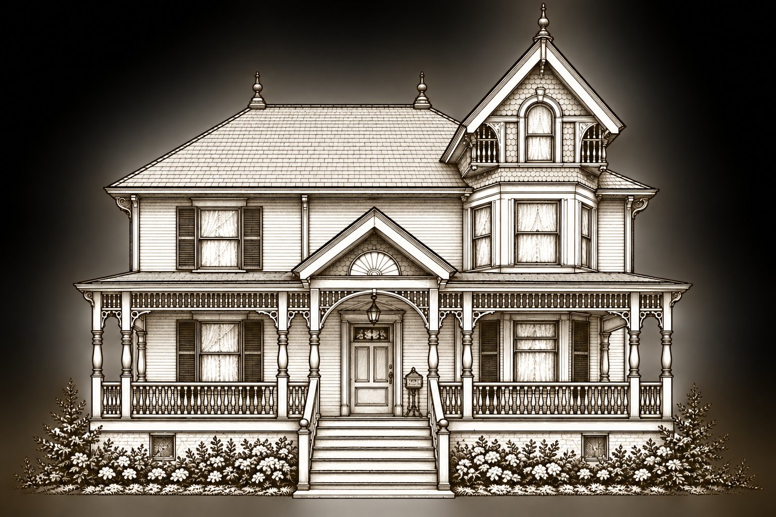 Engraved-style illustration of the Gaskill-Blackmer House